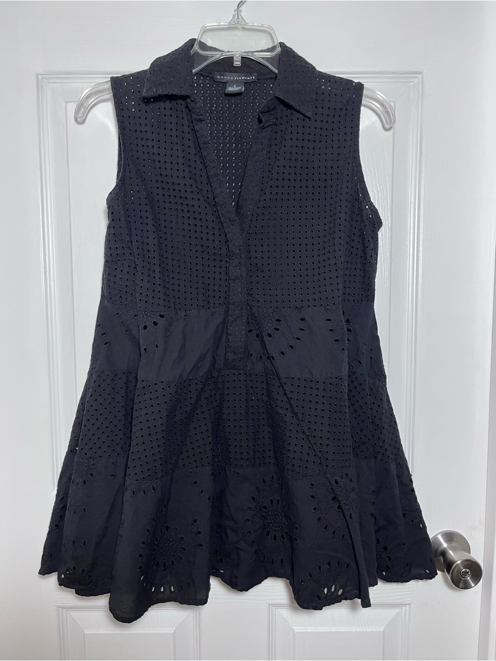 Grace Elements Black Sleeveless Eyelet Tunic Top
